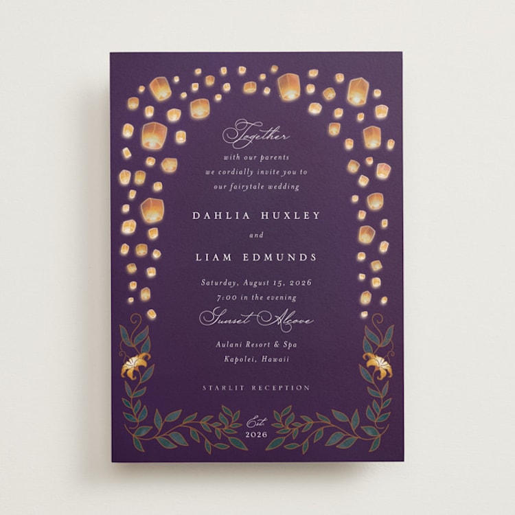 "Disney's Tangled Lanterns" - Wedding Invitations in Twilight by Simona Camp - Front