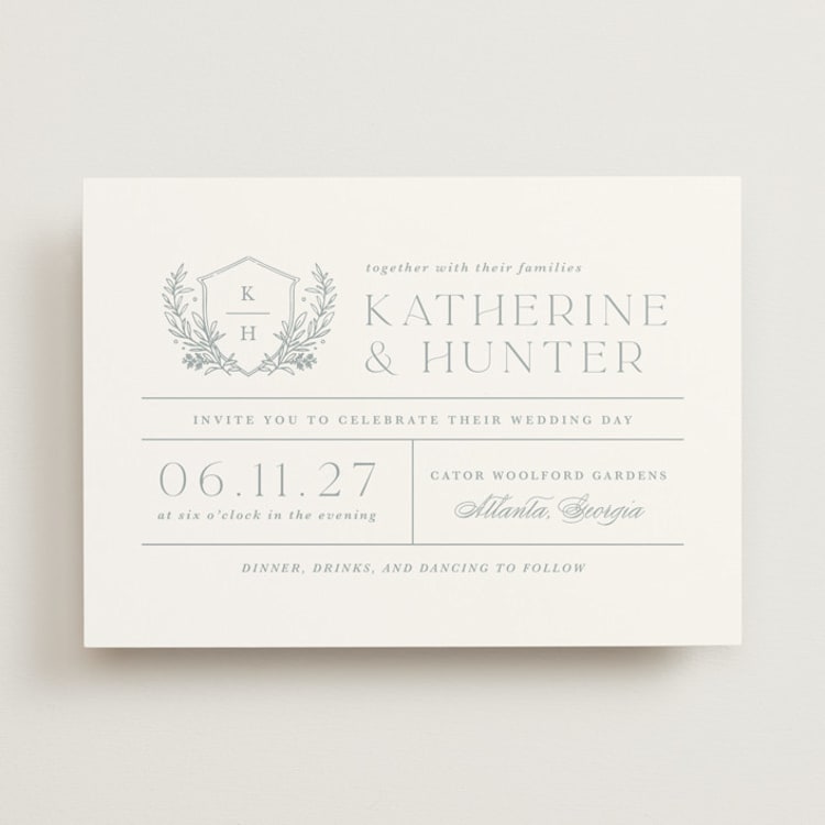 "Modern Crest" - Wedding Invitations in Sea by Kristen Smith - Front