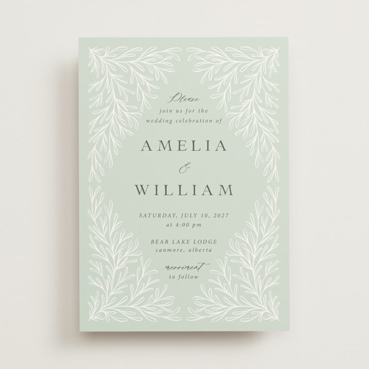 "Fairy Forest" - Wedding Invitations in Sage by Kristen Knechtel - Front