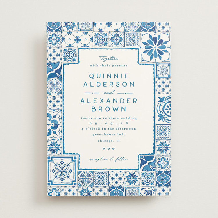 "watercolor tile" - Wedding Invitations in Navy by Anastasia Makarova - Front