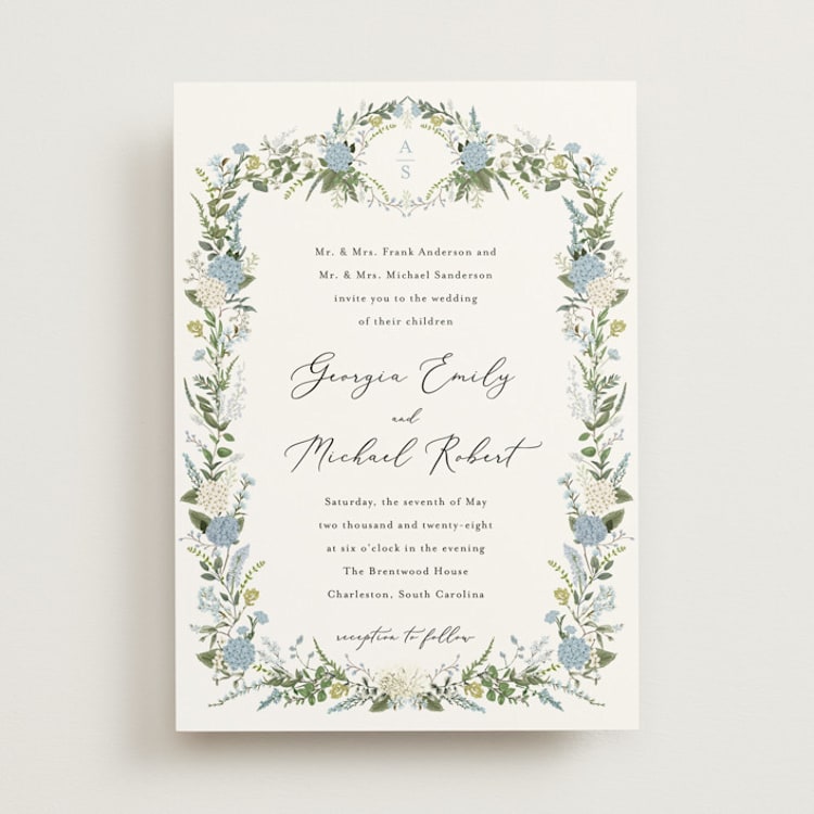 "Hydrangea Vine" - Wedding Invitations in Coastal by Susan Moyal - Front