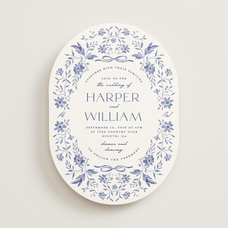 "Daisy Toile" - Wedding Invitations in Blue Willow by Susan Zinader - Front