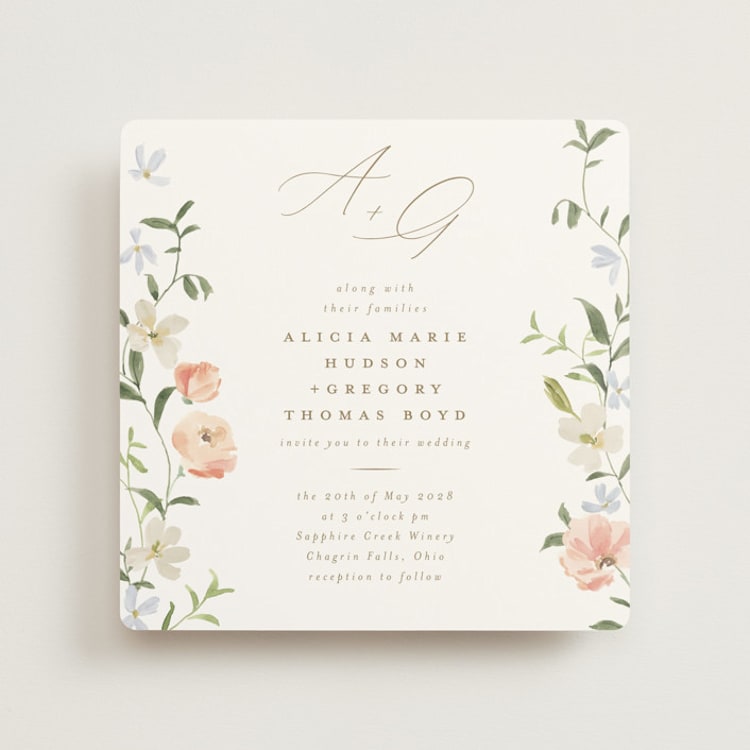 "Garden View" - Wedding Invitations in Peach by Everett Paper Goods - Front