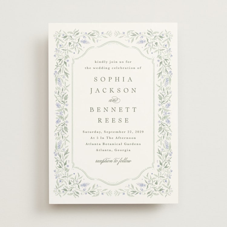 "Delicate Vines" - Wedding Invitations in Periwinkle by Kristen Smith - Front