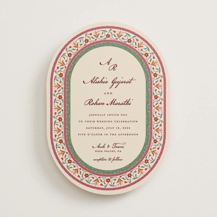 "Mughal Gardens" - Wedding Invitations in Ivory by Sherley Ferreira - Front