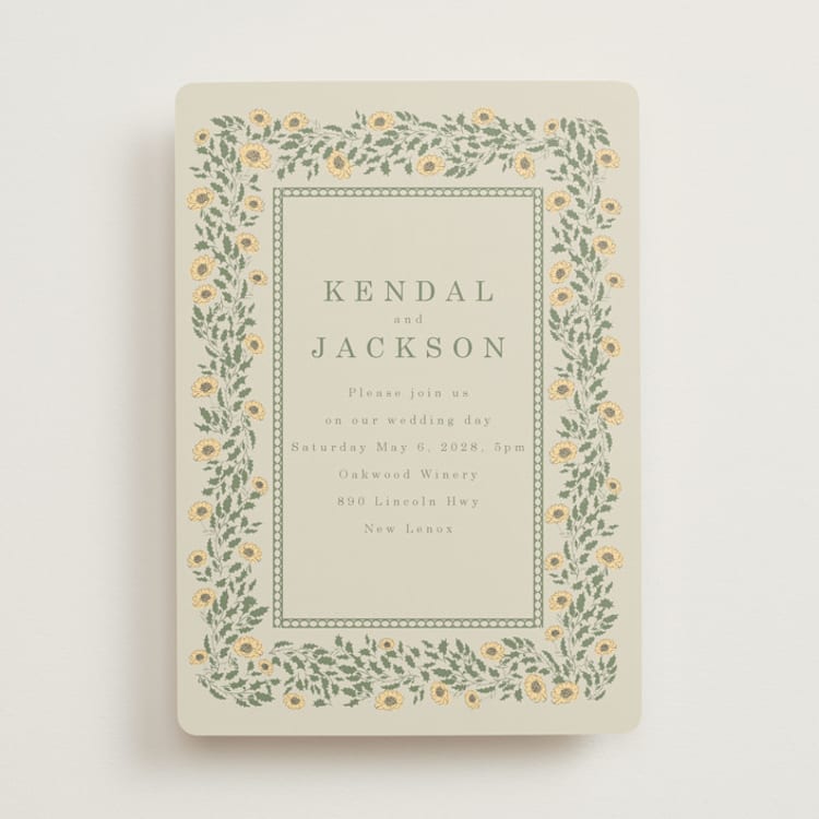 "Framed Floral" - Wedding Invitations in Mustard by Baumbirdy - Front