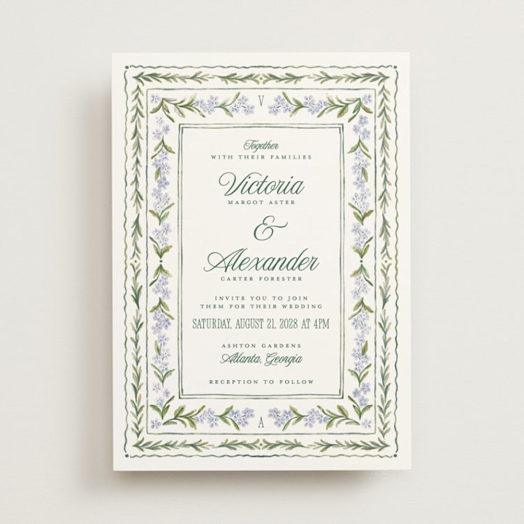 "Vintage Sketched" - Wedding Invitations in Wisteria by Jenna Holcomb - Front