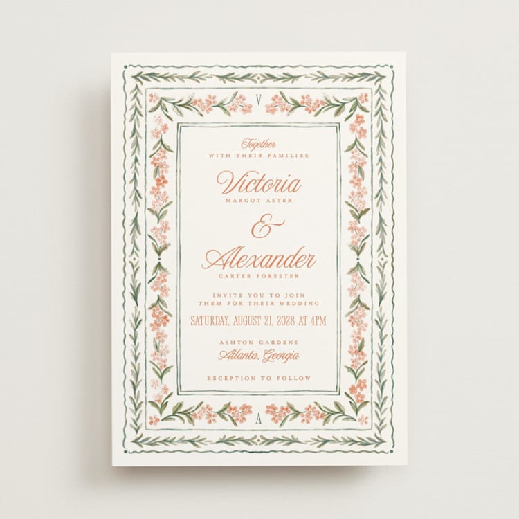"Vintage Sketched" - Wedding Invitations in Persimmon by Jenna Holcomb - Front