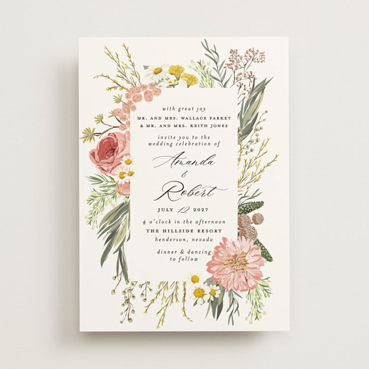 "Organic Florals" - Wedding Invitations in Blush by Susan Moyal - Front