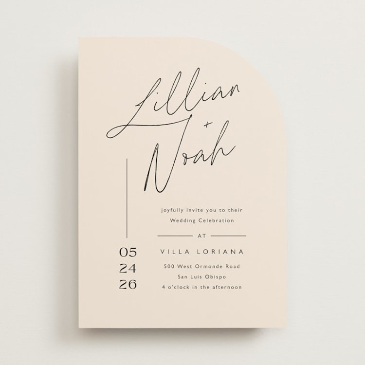 "Modern Aligned" - Wedding Invitations in Creampuff by Carolyn MacLaren - Front
