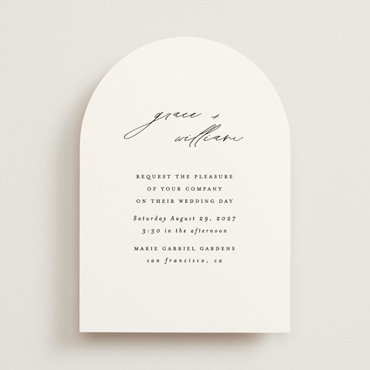 "Delicate Script" - Wedding Invitations in Cotton by Angela Thompson - Front