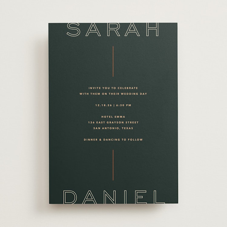 "Top to Bottom" - Wedding Invitations in Evergreen by Kindred Fields - Front