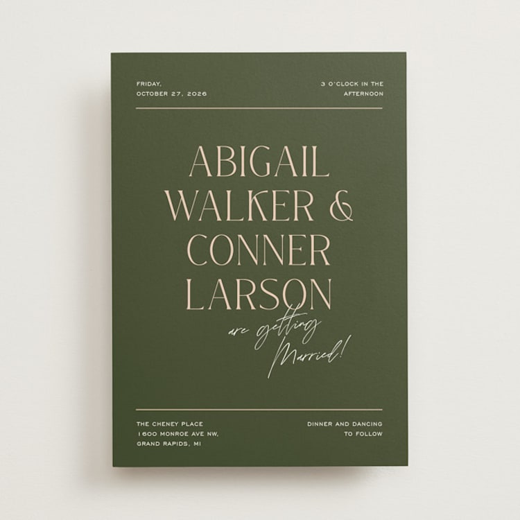 "Martini" - Wedding Invitations in Olive by Pixel and Hank - Front