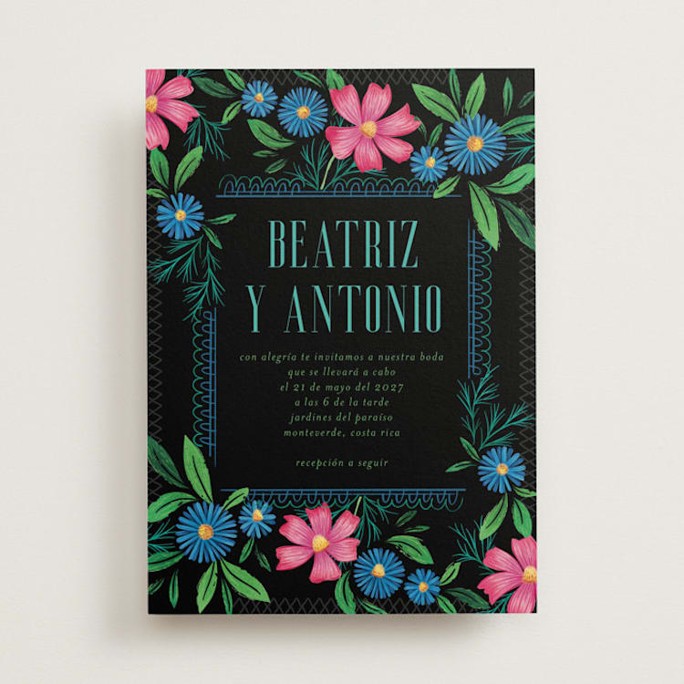 "Embroidery" - Wedding Invitations in Noche by Jackie Crawford - Front