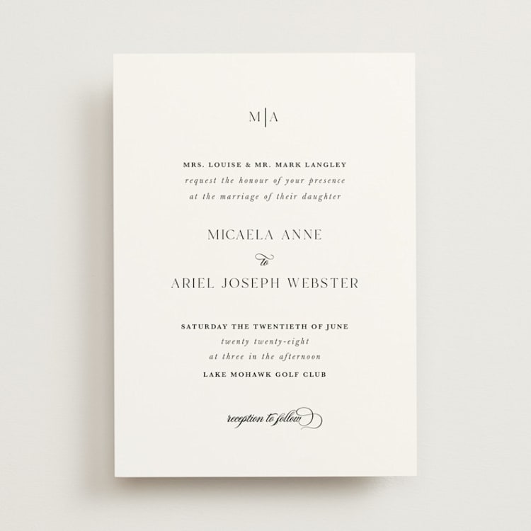 "Classic & Timeless" - Wedding Invitations in Obsidian by Lucrecia Caporale - Front