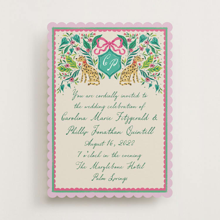 "Whimsical Hand Illustrated Crest" - Wedding Invitations in Peony by Jackie Crawford - Front