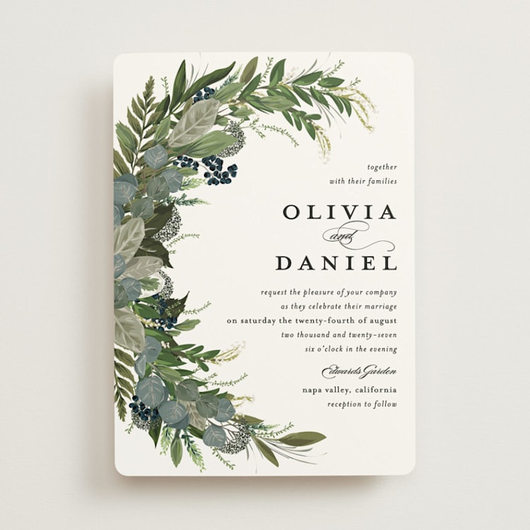 "Side Swept" - Wedding Invitations in Navy by Susan Moyal - Front