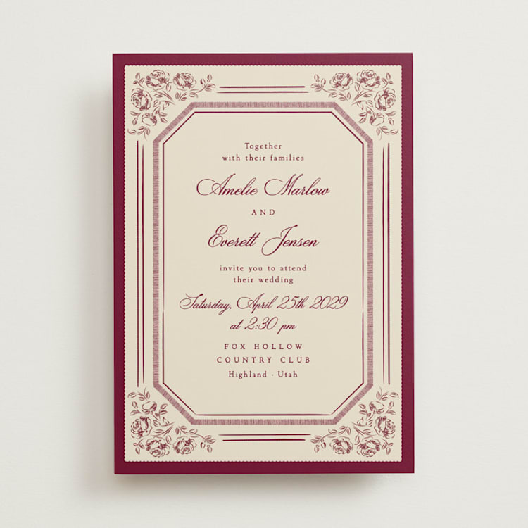 "Constance" - Wedding Invitations in Plum by Robert and Stella - Front