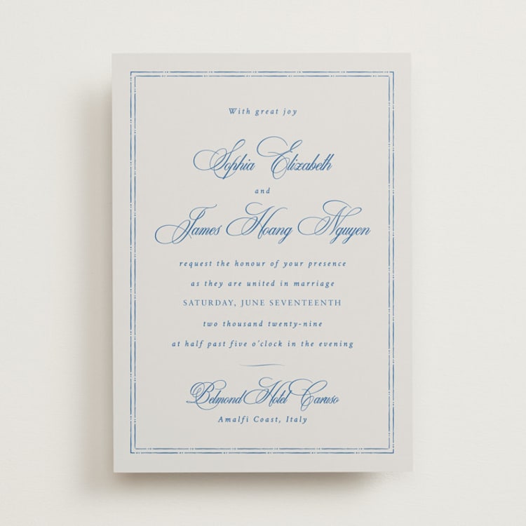 "Amalfi Blue" - Wedding Invitations in Blue Mist by Design Lotus - Front