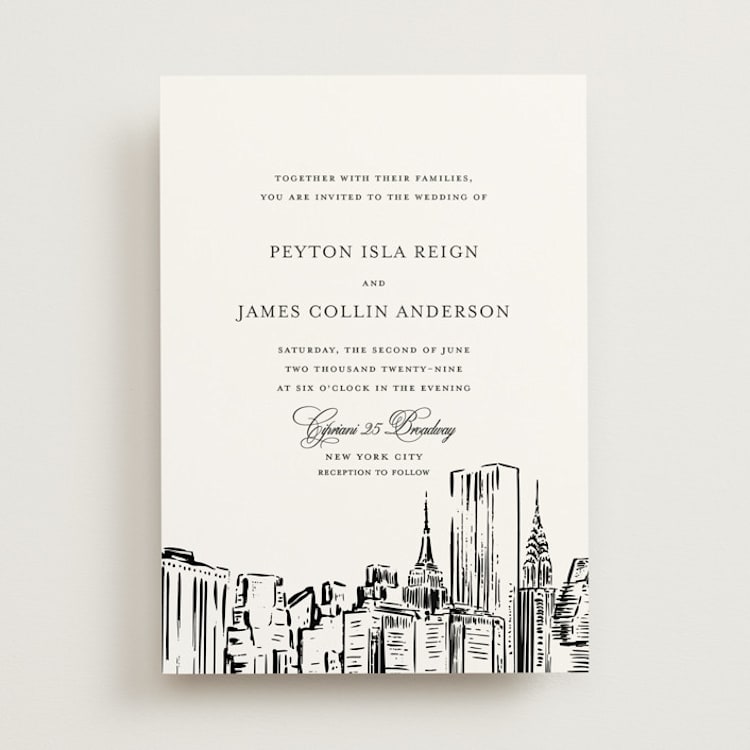 "New York Skyline" - Wedding Invitations in Noir by Melinda Denison - Front
