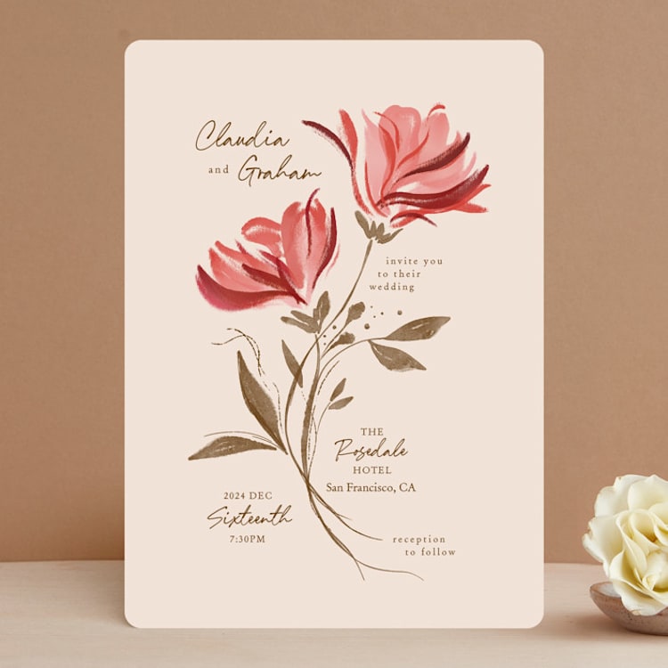 "Painterly Florals" - Wedding Invitations in Scarlet by Vivian Yiwing - Front