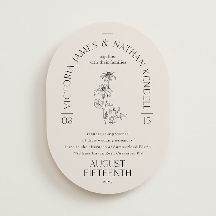 "Floral Type Arch" - Wedding Invitations in Linen by Baumbirdy - Front