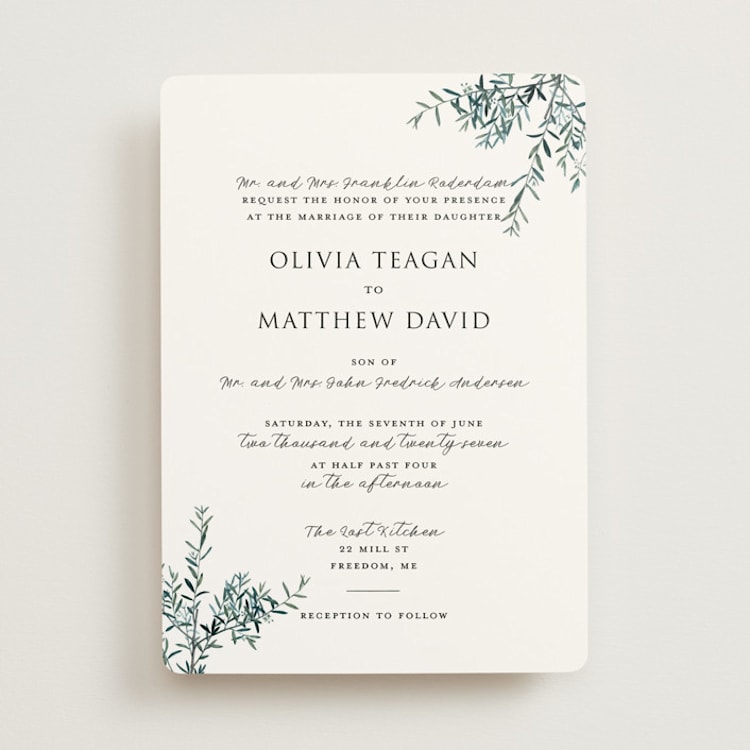 "Fresh Sage" - Wedding Invitations in Olive by Christie Kelly - Front