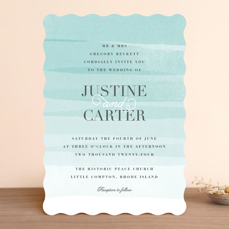 "Old Post Road" - Wedding Invitations in Sea Salt by Jennifer Wick - Front