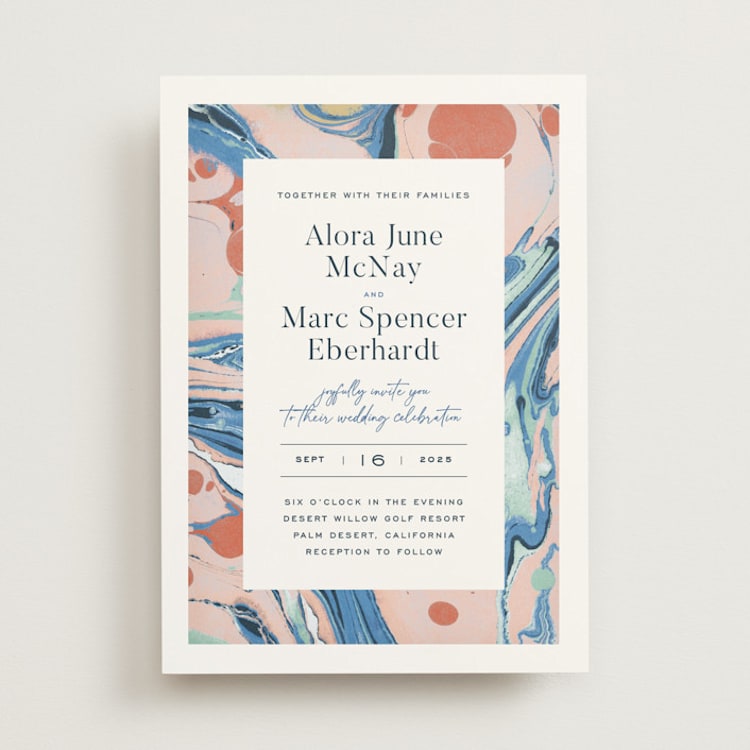 "Mod Marble" - Wedding Invitations in Maraschino by A Real Peach Studio - Front