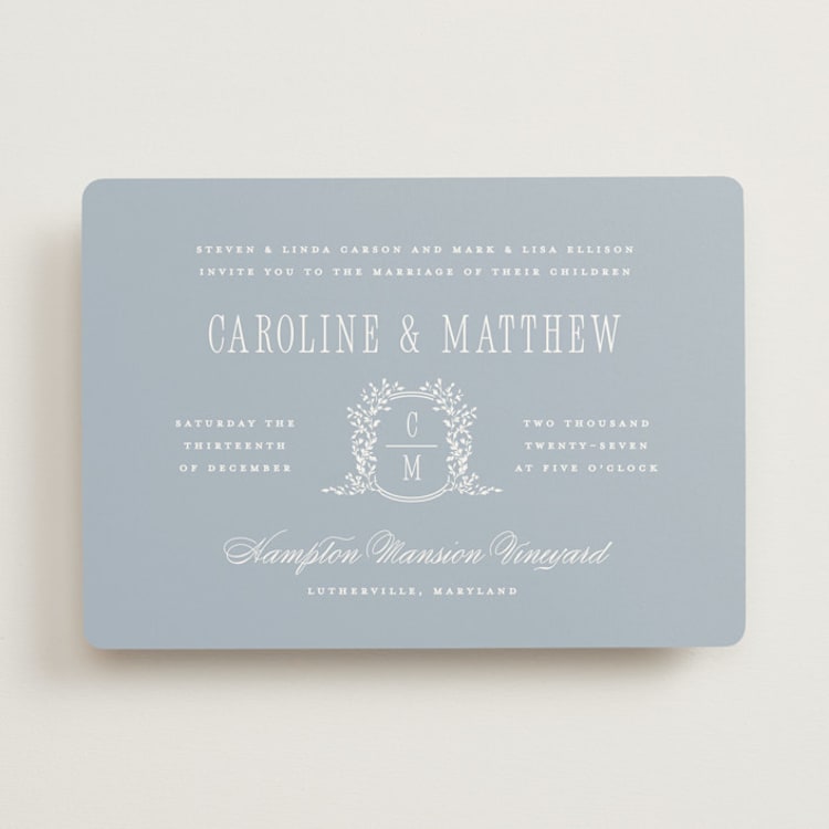 "Hartford" - Wedding Invitations in Powder by Erin L. Wilson - Front