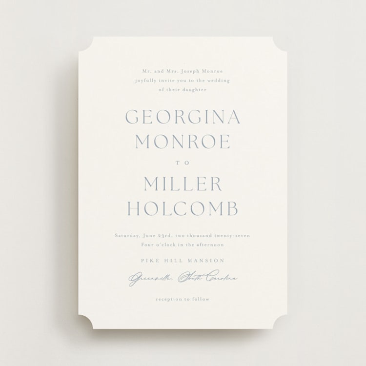 "Modern Air" - Wedding Invitations in Dusty Blue by Stacey Meacham - Front
