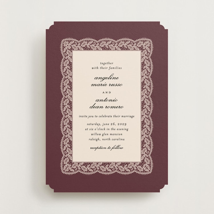 "Chantilly" - Wedding Invitations in Burgundy by Erica Krystek - Front