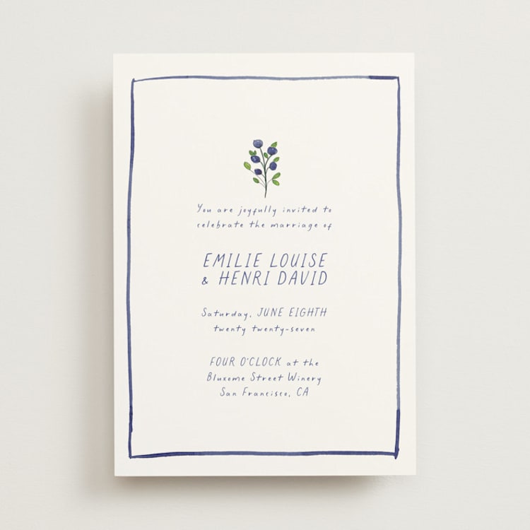 "Blue Bells" - Wedding Invitations in Cornflower by Mere Paper - Front