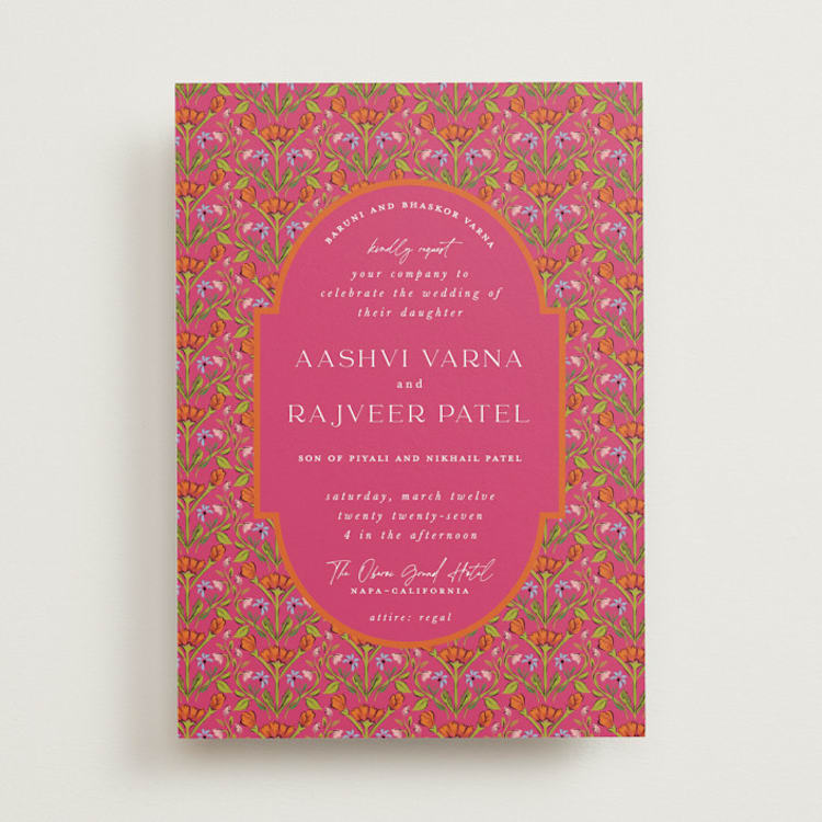 "Varna" - Wedding Invitations in Fuchsia by Pati Cascino - Front