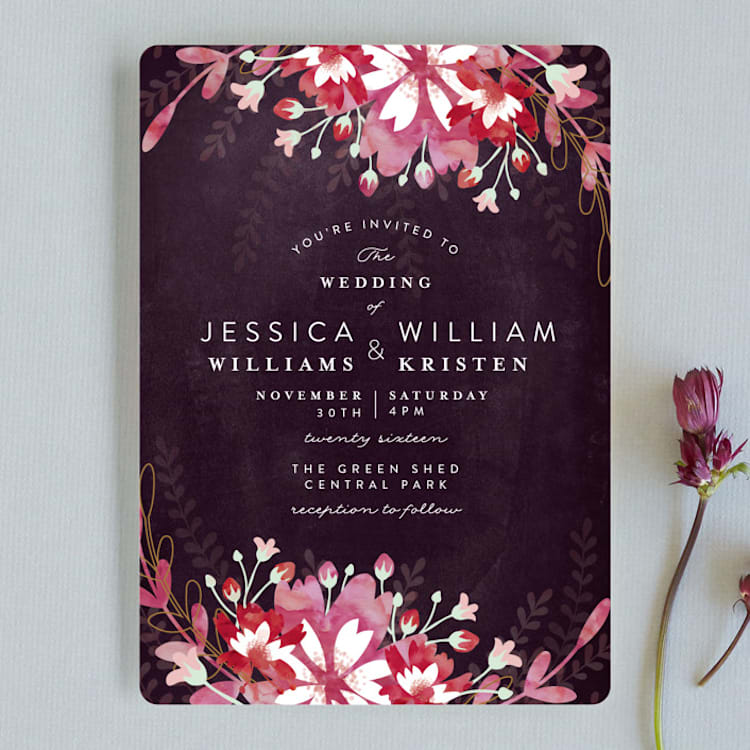 "Enchanting Plum" - Wedding Invitations in Deep Plum by Phrosné Barwood - Front