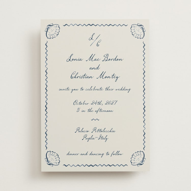 "Puglia" - Wedding Invitations in Deep Ocean by Pati Cascino - Front