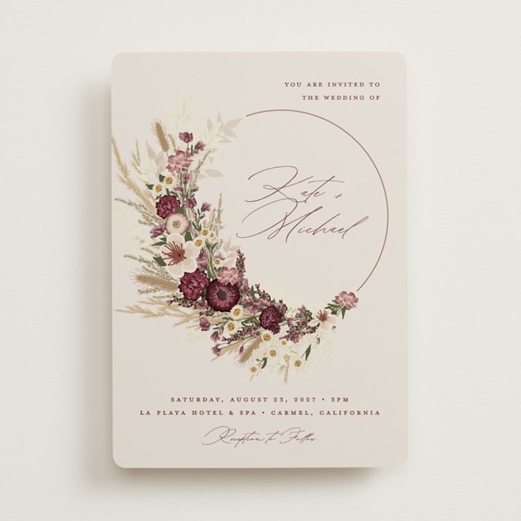 "Dried Floral Wreath" - Wedding Invitations in Cabernet by Erin Deegan - Front