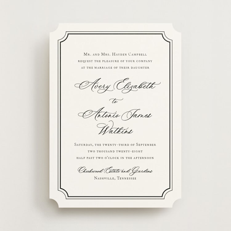 "Avery" - Wedding Invitations in Onyx by Jennifer Postorino - Front