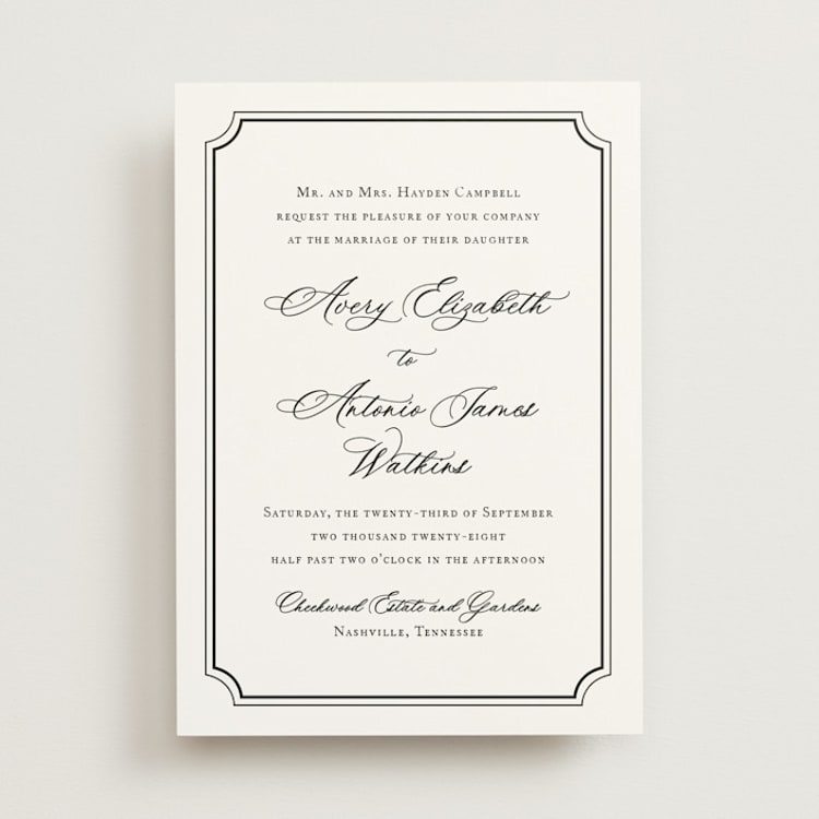 "Avery" - Wedding Invitations in Onyx by Jennifer Postorino - Front