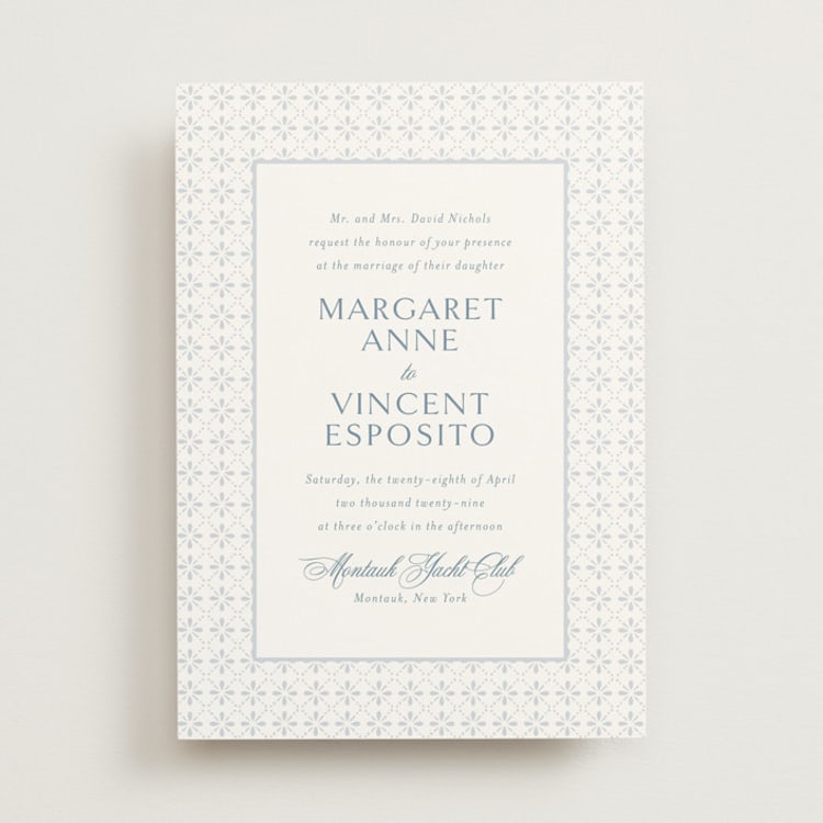 "Coastal Charm" - Wedding Invitations in Dusty Blue by Jennifer Postorino - Front