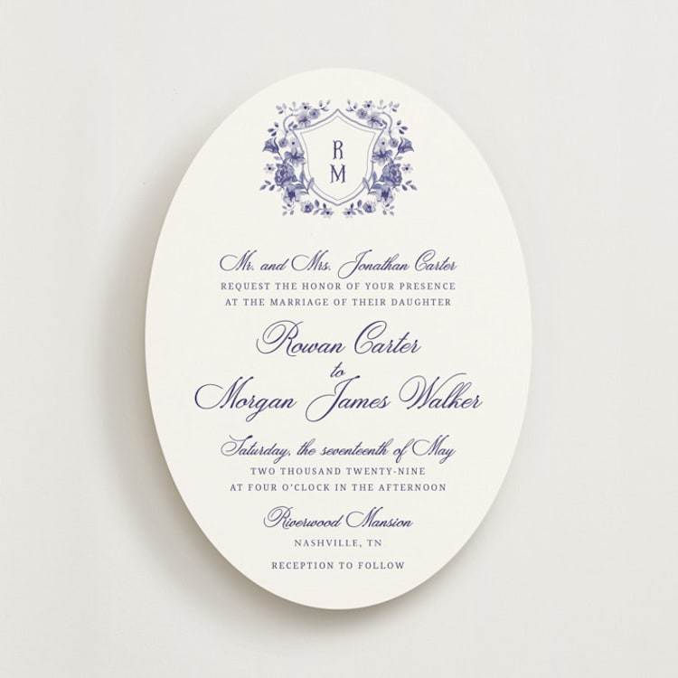 "Blooming Crest" - Wedding Invitations in Plum by Cass Loh - Front
