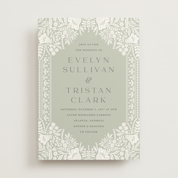 "Lace Trim" - Wedding Invitations in Sage by Kristen Smith - Front