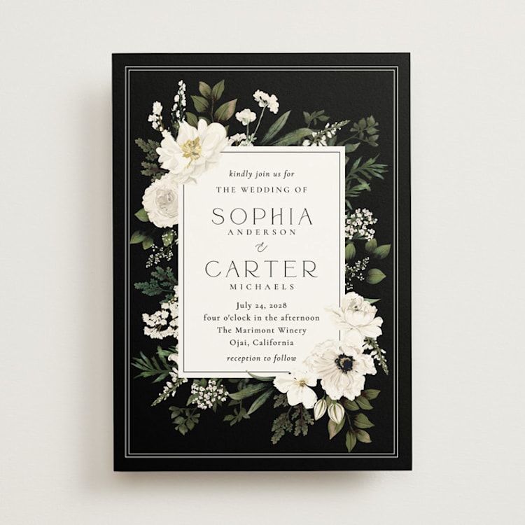 "Botanical Love" - Wedding Invitations in Black Tie by Susan Moyal - Front