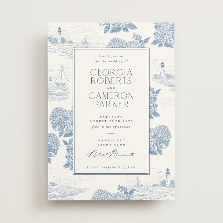 "Coastal Toile" - Wedding Invitations in Sea by Jenna Holcomb - Front