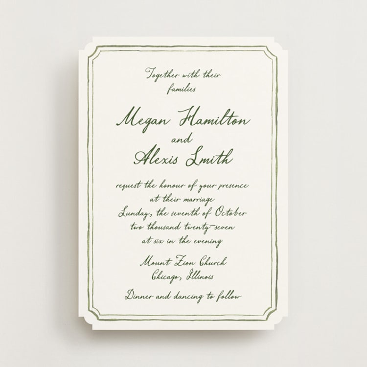"Handwritten" - Wedding Invitations in Moss by Cass Loh - Front