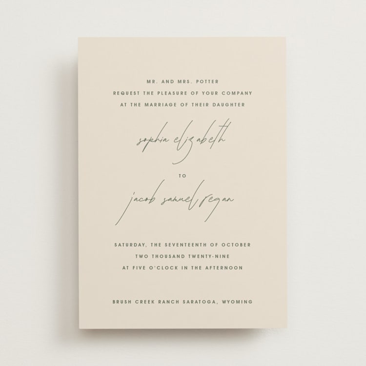 "True North" - Wedding Invitations in Olive You More by Design Lotus - Front
