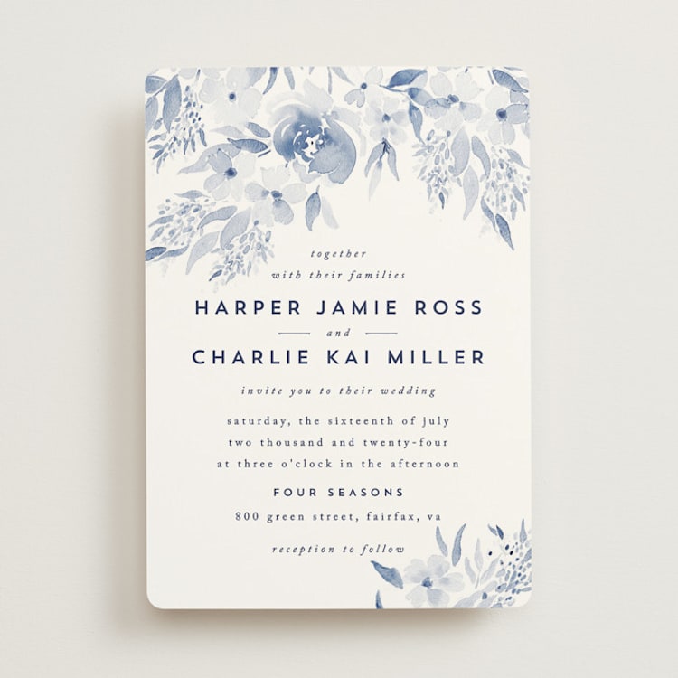 "Poetic Watercolor Flowers" - Wedding Invitations in Periwinkle by Qing Ji - Front