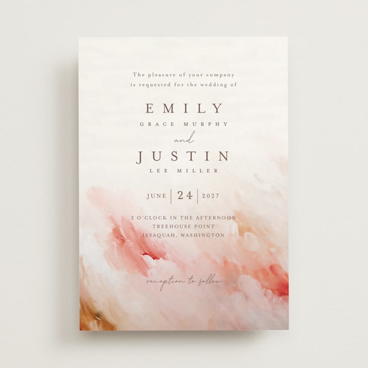 "Delicate brushstrokes" - Wedding Invitations in Blush by Lucrecia Caporale - Front
