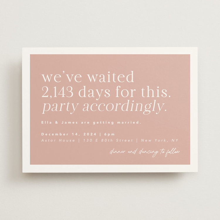 "Party Accordingly" - Wedding Invitations in Blush by Hudson meet Rose - Front