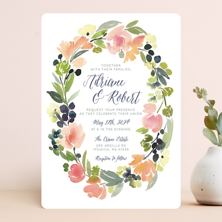 "Watercolor Wreath" - Wedding Invitations in Grapefruit by Yao Cheng Design - Front